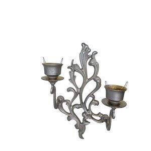 vintage solid brass painted silver heavy wall mount candle sconces